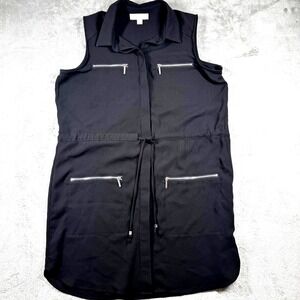 Michael Kors Black Utility Dress‎ Womens 14 Sleeveless Zip Pocket Midi